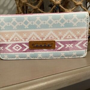 Tahari Slim Clutch Wallet Tribal‎ Geometric Pastel Print